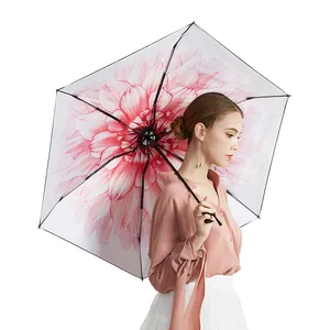 Özel logo 6k moda küçük kompakt şemsiye anti-uv güneş 5 kat up kapsül şemsiye siyah kaplama