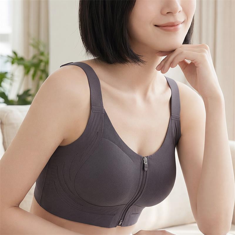 High Quality Thin Solid Ladies Push-Up Bras Wire-Free Full Cup Front Closure Zipper Yoga underwear sports bra