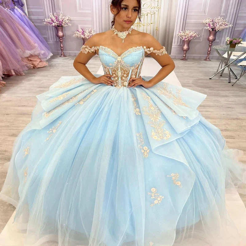 Mumuleo Light Sky Blue Ball Gown Quinceanera Dress 15 Years Vestidos De  Applique Beading Tulle Masquerade Birthday Party Gowns| Alibaba.com