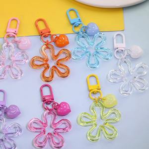 Porte-clés léger en acrylique coloré, motif grande vague, fleur et cœur, fait main, accessoire de sac DIY - Product Image 3