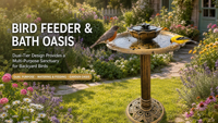 Fontaine solaire pour bain d'oiseaux à 2 niveaux en cascade, bassin en forme de lotus, piédestal en bronze antique, élément aquatique pour jardin et terrasse extérieurs