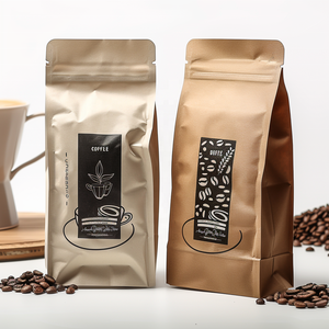 Bolsa de café vacía de papel compostable impresa personalizada, bolsa de café Kraft con soporte inferior plano y cremallera de válvula para bebidas - Product Image 1