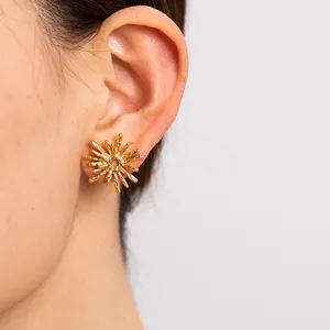 新款不锈钢防晒耳环礼品纹理熔岩太阳辐射耳钉女性耳环