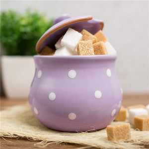 Fatti a mano Viola e Bianco Polka Dot tazza di Ceramica Ciotola di Zucchero, Pentola Con Coperchio | Ceramica Honey Jar, barattolo di marmellata | Regalo di Inaugurazione Della Casa - Product Image 4