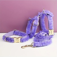 Ensemble de luxe pour chien : Harnais, collier et laisse rétractable personnalisable avec logo, couleur unie, idéal pour mariage, en dentelle, pour la promenade des animaux