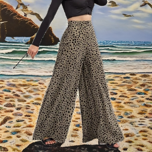 2026 High Quality Women's Leopard Print High <b>Waist</b> Loose Casual <b>Trousers</b> Breathable Summer Wide-Leg Pants - Product Image 3