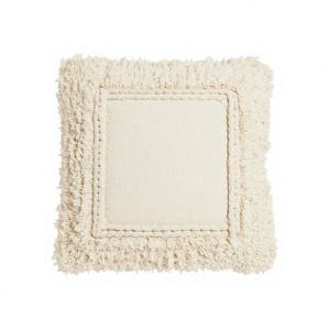 Juego de fundas de cojín con acento de decoración neutra de lujo con mechones de algodón marfil, cojín tejido con patrón geométrico para sofá - Product Image 1