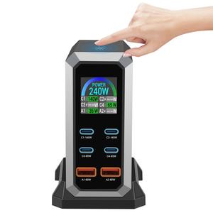 <span class=keywords><strong>Chargeur</strong></span> GAN 240W EU UK AU US 6 ports 2 USB A 4 Type C avec écran numérique pour ordinateur portable, téléphone portable, station de charge rapide - Product Image 4