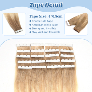 Extensiones de Cabello Humano Remy Chino, 20 Piezas, Lisas, Balayage, Marrón Chocolate, Reflejos Rubios Caramelo, Raíces, Adhesivas - Product Image 4
