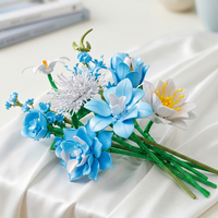 Grosir Set Blok Bangunan Mini DIY Baru 2026, Dekorasi Rumah Bergaya Skandinavia, Model Buket Mawar Biru dan Peony Biru, Hadiah
