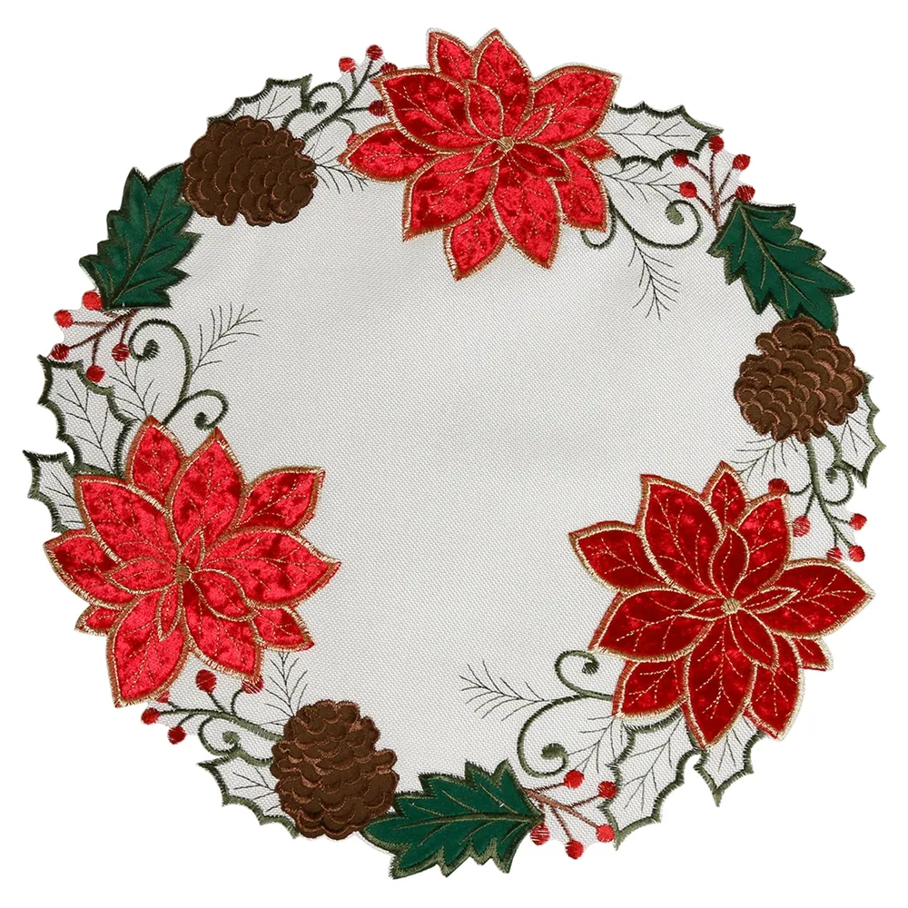 OWENIE-manteles individuales para mesa de comedor, individuales de tela de terciopelo con apliques puntiagudos rojos bordados para Navidad
