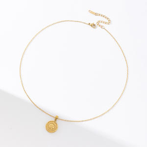 Penjualan terlaris grosir baja tahan karat 18K perhiasan emas kalung liontin cakram koin bunga matahari - Product Image 4