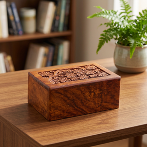 Urna Funeraria de Madera de Palisandro Grabada a Mano con Diseño del Árbol de la Vida, Acabado en Madera Natural, Tamaño Pequeño para Cenizas Humanas y de Mascotas - Product Image 3