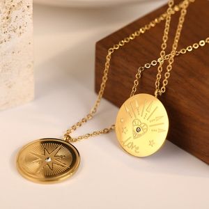 Wholesale New 18K Gold Stainless Steel PVD Plated Evil Eye Charm Pendant Necklace Link <strong>SunShine</strong> Compass North Star Coin <strong>Gift</strong> - Product Image 3