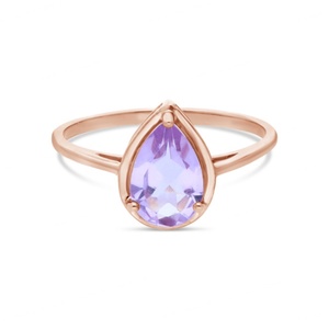 Anillo Clásico de Oro Rosa de 9K/10K/14K con Forma de Pera y Lavanda, Banda Delicada, Joyería Fina de Compromiso - Product Image 1