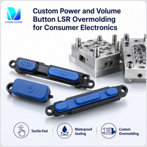 Servicio de Moldeo por Inserción de Botones de Encendido y Volumen de Silicona LSR Impermeable sobre Plástico para Electrónica de Consumo - Product Image 1