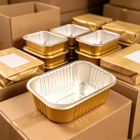 Boîte d'emballage alimentaire jetable en aluminium rectangulaire doré avec couvercle en PP, résistante au four, pour la restauration aérienne
