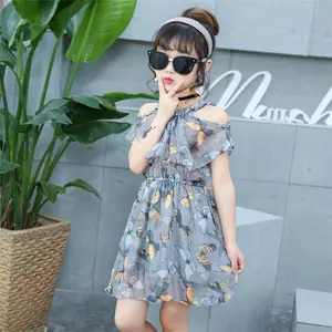 Online-Shopping Großhandel Sommer tragen Chiffon Schmetterling druckt Party Time Kids Girl Kleid aus China Factory