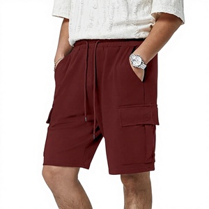 Shorts cargo pour homme, couleur bordeaux, avec cordon de serrage, taille mi-haute, décontractés, respirants, poches tissées, à carreaux, polyester/coton, séchage rapide - Product Image 1