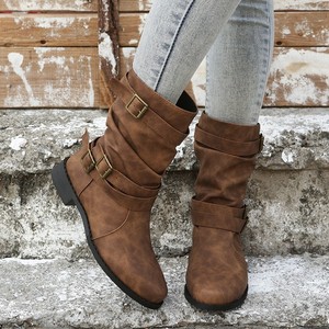 Nouvelles bottes mi-longues à talon bas pour femmes, automne-hiver, à enfiler, augmentant la <span class=keywords><strong>taille</strong></span>, <span class=keywords><strong>grande</strong></span> <span class=keywords><strong>taille</strong></span>, bout rond, décontractées, boucle de ceinture - Product Image 1