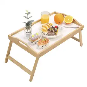 Table de lit et plateau de table en bois de bambou bandejas de madera avec pieds pliants nourriture petit déjeuner lit servant des tables de plateau