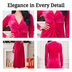 <span class=keywords><strong>Vestido</strong></span> de Fiesta de Terciopelo <span class=keywords><strong>Magenta</strong></span> de Lujo al por Mayor, con Cuello en V y Manga Larga, Elegante <span class=keywords><strong>Vestido</strong></span> de Noche <span class=keywords><strong>para</strong></span> Mujer, Personalizable - Product Image 5