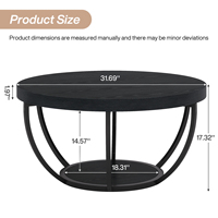 Table basse ronde industrielle de 32 pouces à 2 niveaux en bois avec rangement ouvert, table d'appoint circulaire, meubles de salon, noir
