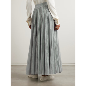 Của phụ nữ rắn màu đàn hồi eo dài maxi váy xếp li Kawaii thiết kế thêu cho công việc giản dị mùa xuân mùa hè lụa cotton - Product Image 3