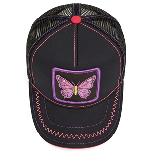 5-Panel Black Mesh Waterproof Polyester Canvas Baseball Cap <b>Purple</b> Butterfly Embroidery Adjustable Snapback Winter Cycling - Product Image 3