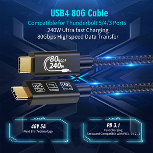 Cable <span class=keywords><strong>USB</strong></span> <span class=keywords><strong>Thunderbolt</strong></span> 5 DE 80Gbps tipo C <span class=keywords><strong>a</strong></span> tipo C, compatible con Cable de cargador rápido de 16K, transferencia de datos tipo C Gen4 de 240W para Macbook - Product Image 2