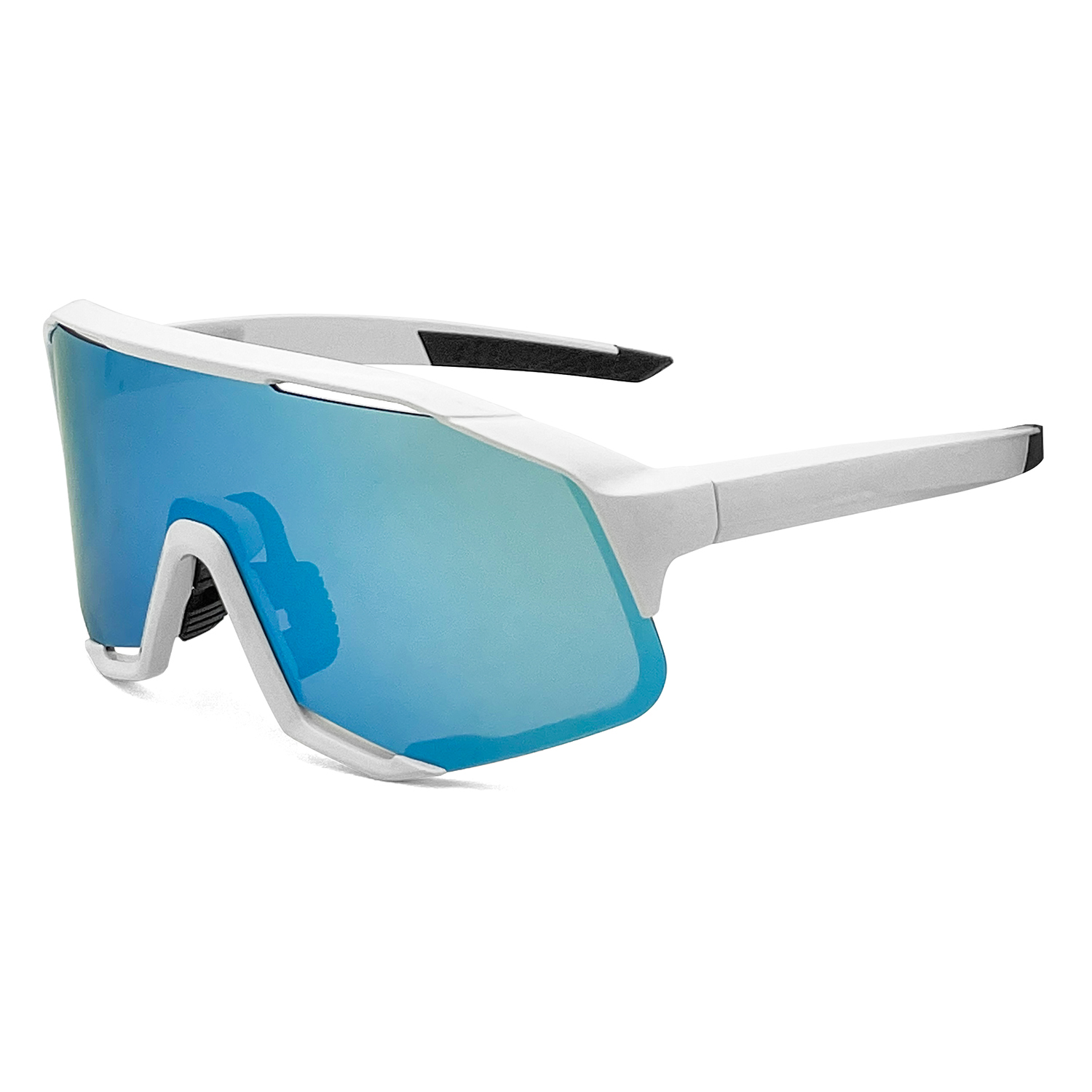 Montura blanca, lentes azul hielo.