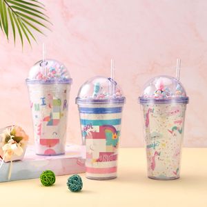Zhen Ai Unicorn Plastic Water Cup With Straw Glitter Design Reusable Party Drinkware For Kids And Adults - Product Image 1