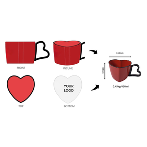 Mug en céramique en forme de cœur 3D, tasses en céramique faites à la main, design avec poignée en forme de cœur, tasse à eau, possibilité de personnaliser les logos en couleur - Product Image 6