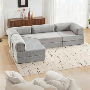 Ensemble de canapé-<span class=keywords><strong>lit</strong></span> modulaire convertible en forme de L, canapé inclinable avec design pliable portable pour salon, utilisation en salle de sport, meubles de salon - Product Image 1