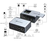 Station d'accueil 15-en-1 en alliage d'aluminium Type C, prise en charge triple moniteur MST, USB-C 2.0 PD 100W pour Mini Portable 2.0