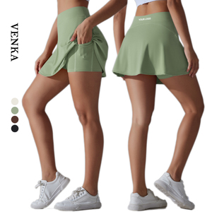 Vêtements de sport de course pour femmes <span class=keywords><strong>Badminton</strong></span> Tennis Golf Jupe OEM LOGO personnalisé Mesdames Nylon élastique 2 en 1 avec poche latérale <span class=keywords><strong>Short</strong></span> de yoga - Product Image 1