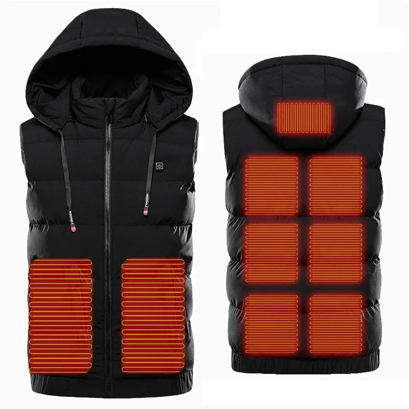 Sidiou Group Detachable Hood Plus Size Puffer Vest Women Men USB Thermal Heated Vest With Hood Zipper Heating Hoody Vest