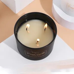 OEM Big 3 Wick Black Velas aromáticas Logotipo personalizado Lujo 3 Wick Cera de soja Velas perfumadas