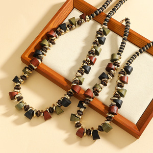 Kaimei 2025 Modeschmuck Holz Retro CCB Schweres Handgefertigtes Damen-Collier Elastisches Armband Große Holz Afrikanische Halsketten - Product Image 6