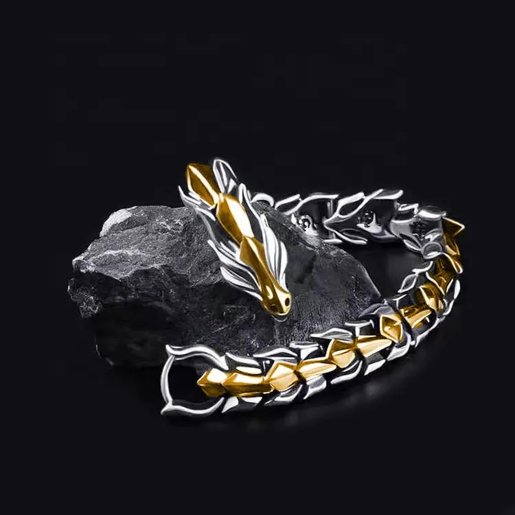 Wholesale Premium Charms Stainless Steel Mens Silver Viking Dragon Keel Chain Link Bracelet