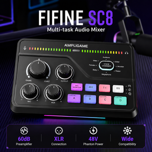 Tarjeta <span class=keywords><strong>de</strong></span> Sonido Fifine SC8 RGB para PC, Mezcladora <span class=keywords><strong>de</strong></span> <span class=keywords><strong>Audio</strong></span> para Estudio <span class=keywords><strong>de</strong></span> Grabación, Interfaz <span class=keywords><strong>de</strong></span> <span class=keywords><strong>Audio</strong></span> USB Externa XLR para Transmisión en Vivo y Juegos - Product Image 1