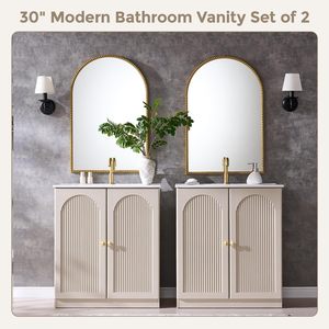SENYUModern Bathroom Vanity Cabinet With Arched Doors And Brass Knobs For Storage - Product Image 4