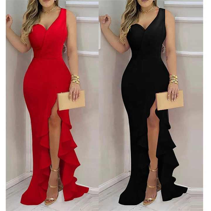 Diagonal Gathering Dress main image 1