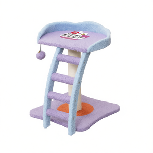 Árbol para gatos de felpa de mohair de 19 pulgadas con escalera y bola con cascabel para rascar y jugar, color morado - Product Image 1