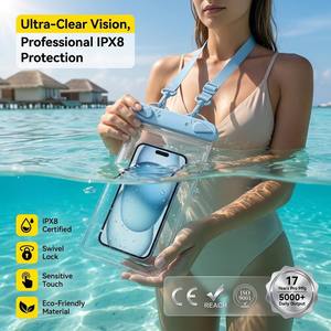 Funda Impermeable para Teléfono Móvil, Color Azul Claro, Cian Celeste, para Buceo, Natación, Snorkel, Playa, Protector de Pantalla Táctil Transparente - Product Image 1