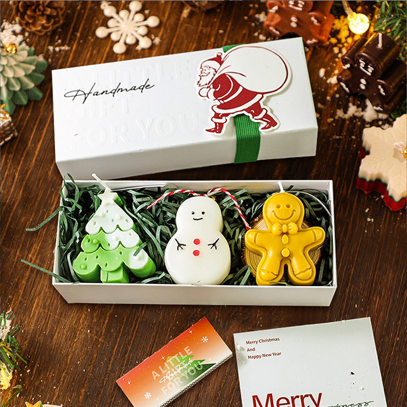 Caja regalo corta D (árbol de Navidad + muñeco de nieve + jengibre