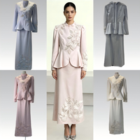 Conjunto Elegante de Dos Piezas con Cuentas para Mujer, Estilo Modesto para Eid Mubarak, Vestido de Fiesta de Manga Larga con Bordado de Flores 3D y Pedrería