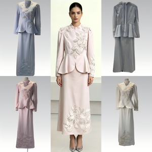 Modieus, bescheiden outfit met kralen voor vrouwen, Eid Mubarak, elegante tweedelige set, 3D bloemen, strass steentjes, borduurwerk, lange mouwen, feestjurk - Product Image 2