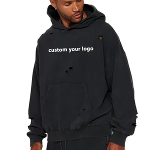 Manufacture Oversized Mens Blank Distress Boxy No String Boxy Hoodies For High Quality Drop Shoulder Heavy Weight Hoodie OEM