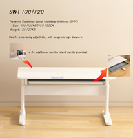 Bureau debout moderne facilement réglable avec tiroir, en bois blanc, ergonomique, manuel, pour le travail